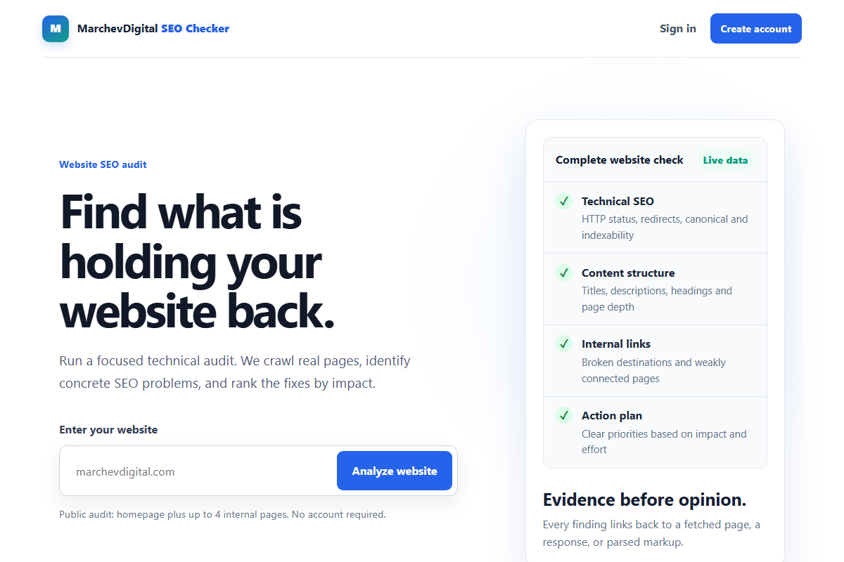 MarchevDigital SEO Checker — Technical SEO SaaS